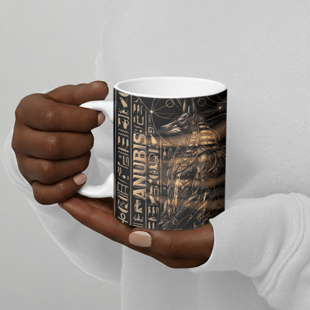 Personalized Egyptian God Anubis Ceramic Mug Jackal Headed Deity Ancient Egypt Mythology Gilded