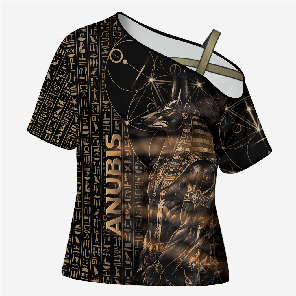Personalized Egyptian God Anubis Cross Shoulder Shirt Jackal Headed Deity Ancient Egypt Mythology Gilded