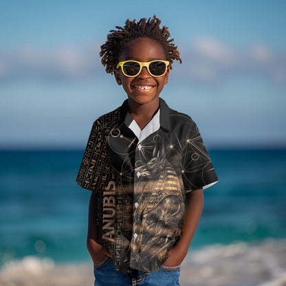 Personalized Egyptian God Anubis Kid Hawaiian Shirt Jackal Headed Deity Ancient Egypt Mythology Gilded