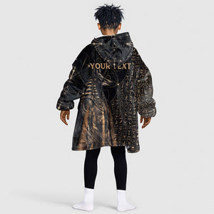 Personalized Egyptian God Anubis Kid Wearable Blanket Hoodie Jackal Headed Deity Ancient Egypt Mythology Gilded