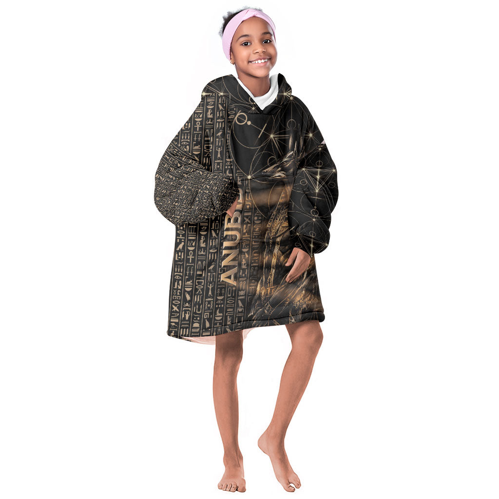 Personalized Egyptian God Anubis Kid Wearable Blanket Hoodie Jackal Headed Deity Ancient Egypt Mythology Gilded
