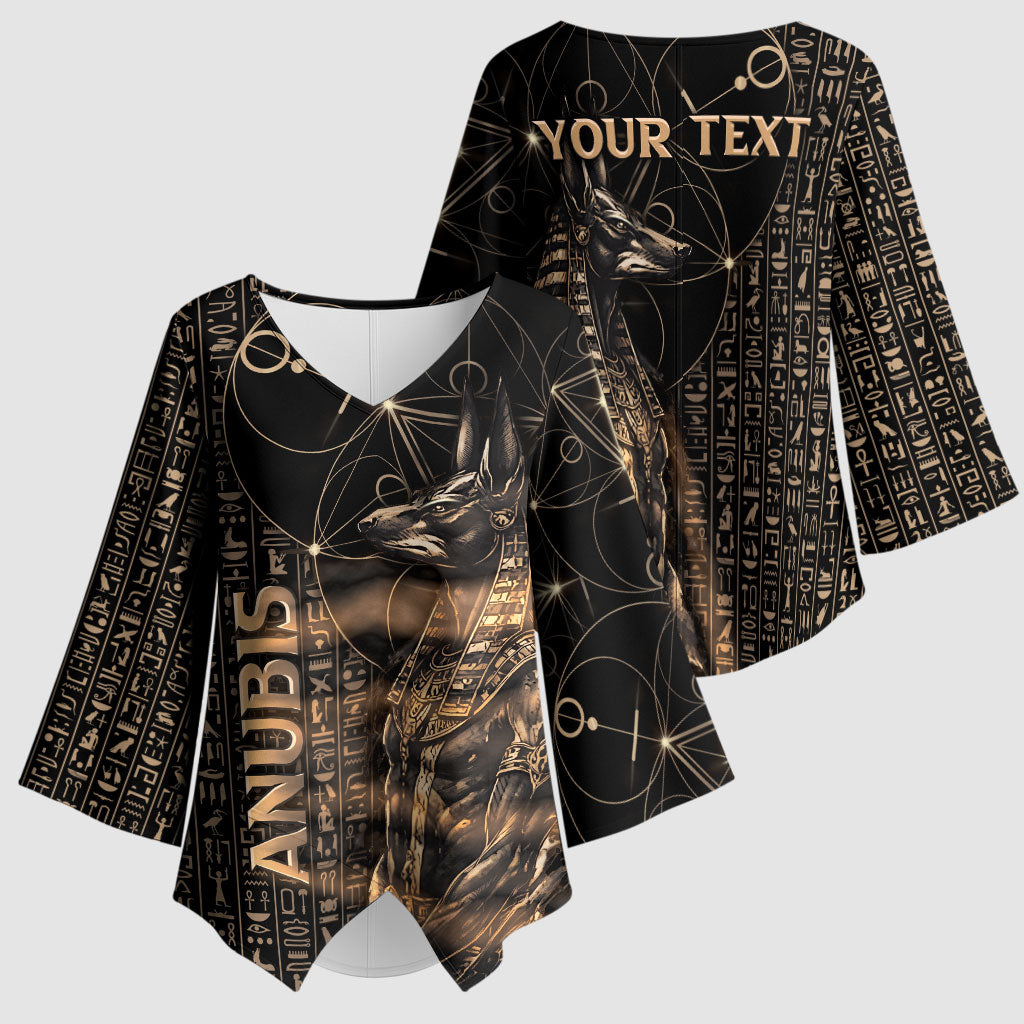 Personalized Egyptian God Anubis Kimono Sleeve Blouse Jackal Headed Deity Ancient Egypt Mythology Gilded