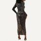 Personalized Egyptian God Anubis Long Sleeve Bodycon Dress Jackal Headed Deity Ancient Egypt Mythology Gilded