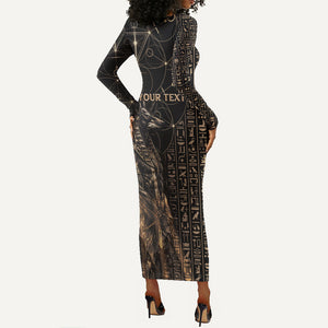 Personalized Egyptian God Anubis Long Sleeve Bodycon Dress Jackal Headed Deity Ancient Egypt Mythology Gilded