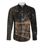 Personalized Egyptian God Anubis Long Sleeve Button Shirt Jackal Headed Deity Ancient Egypt Mythology Gilded