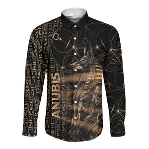 Personalized Egyptian God Anubis Long Sleeve Button Shirt Jackal Headed Deity Ancient Egypt Mythology Gilded