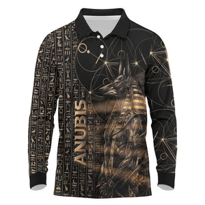Personalized Egyptian God Anubis Long Sleeve Polo Shirt Jackal Headed Deity Ancient Egypt Mythology Gilded