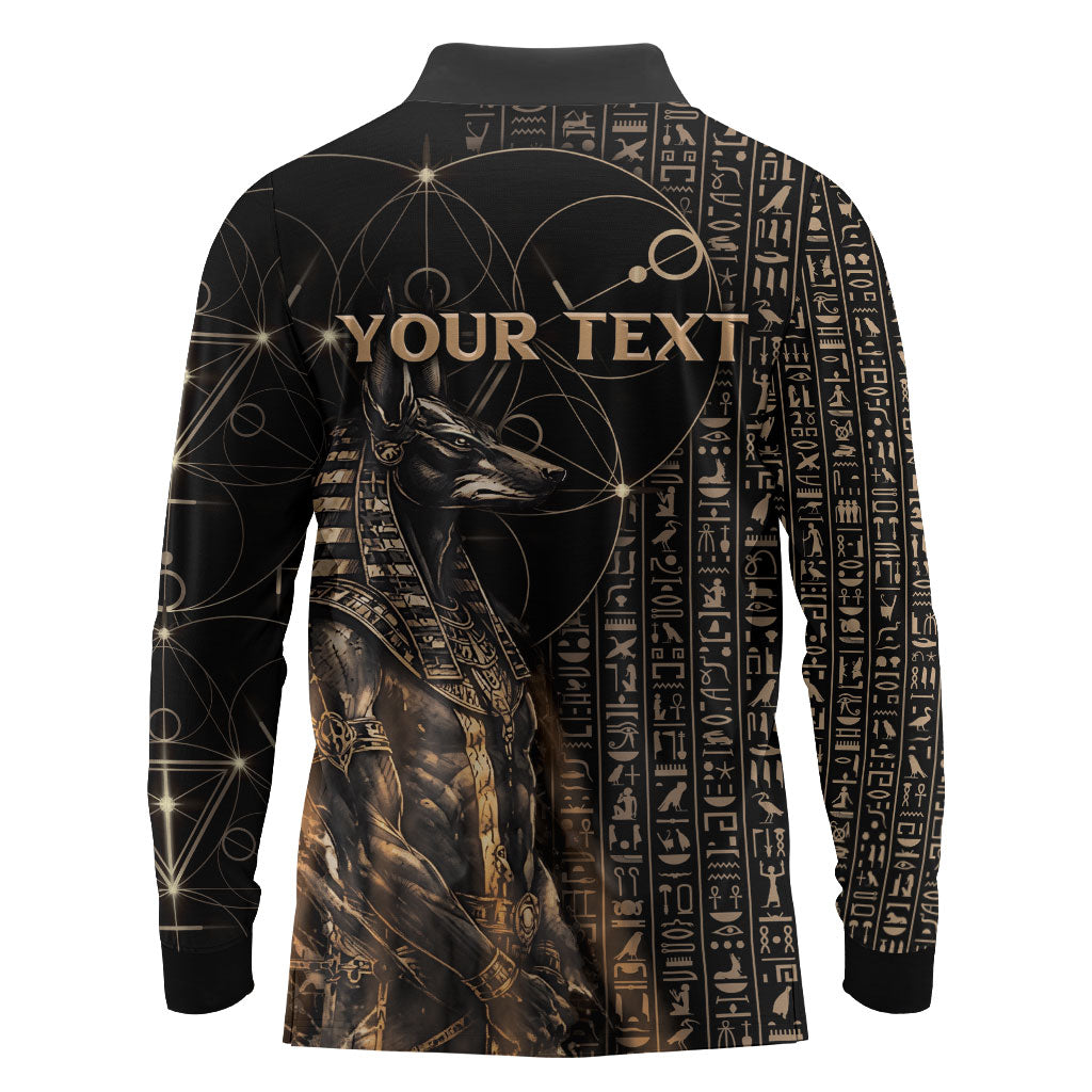 Personalized Egyptian God Anubis Long Sleeve Polo Shirt Jackal Headed Deity Ancient Egypt Mythology Gilded