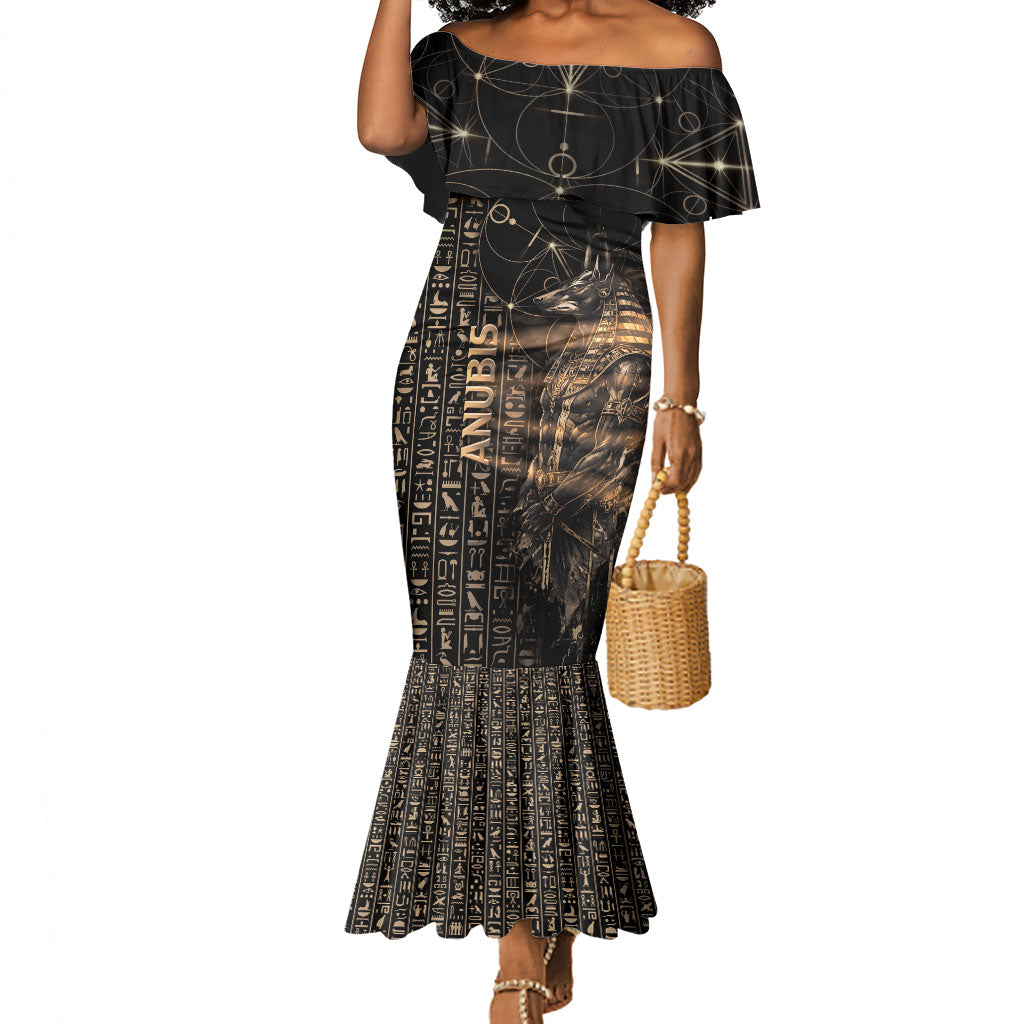 Personalized Egyptian God Anubis Mermaid Dress Jackal Headed Deity Ancient Egypt Mythology Gilded