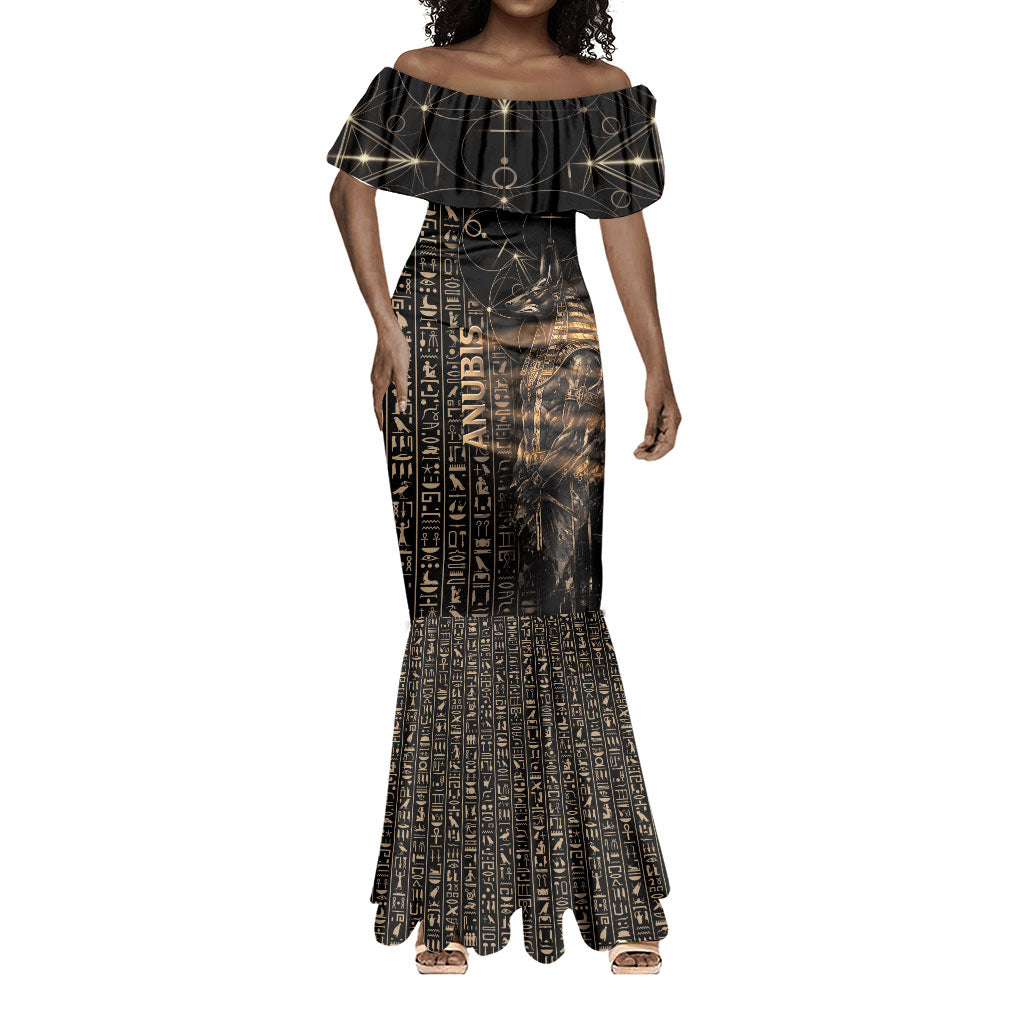 Personalized Egyptian God Anubis Mermaid Dress Jackal Headed Deity Ancient Egypt Mythology Gilded