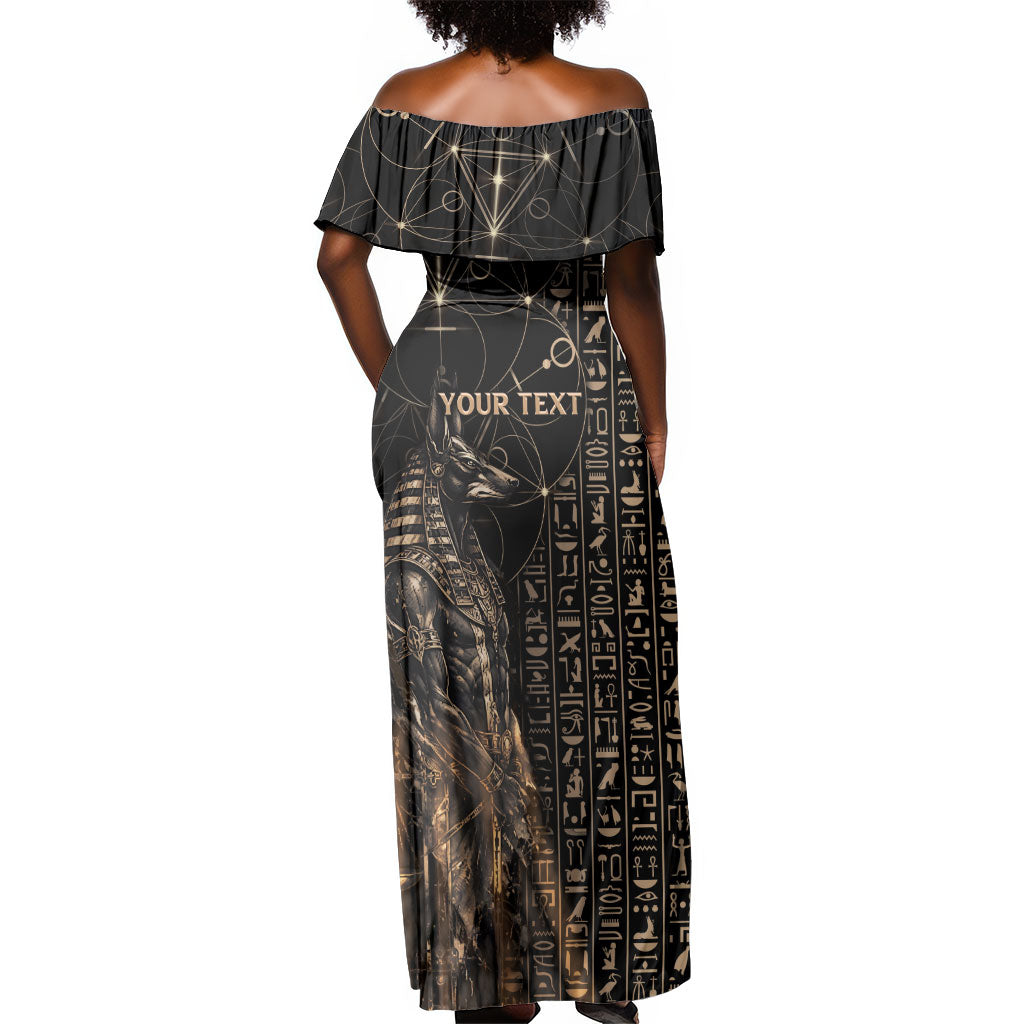 Personalized Egyptian God Anubis Off Shoulder Maxi Dress Jackal Headed Deity Ancient Egypt Mythology Gilded