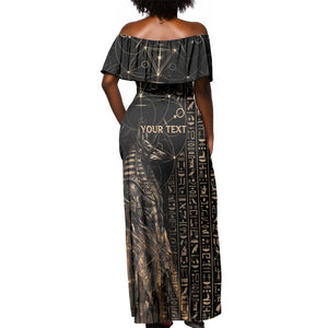 Personalized Egyptian God Anubis Off Shoulder Maxi Dress Jackal Headed Deity Ancient Egypt Mythology Gilded