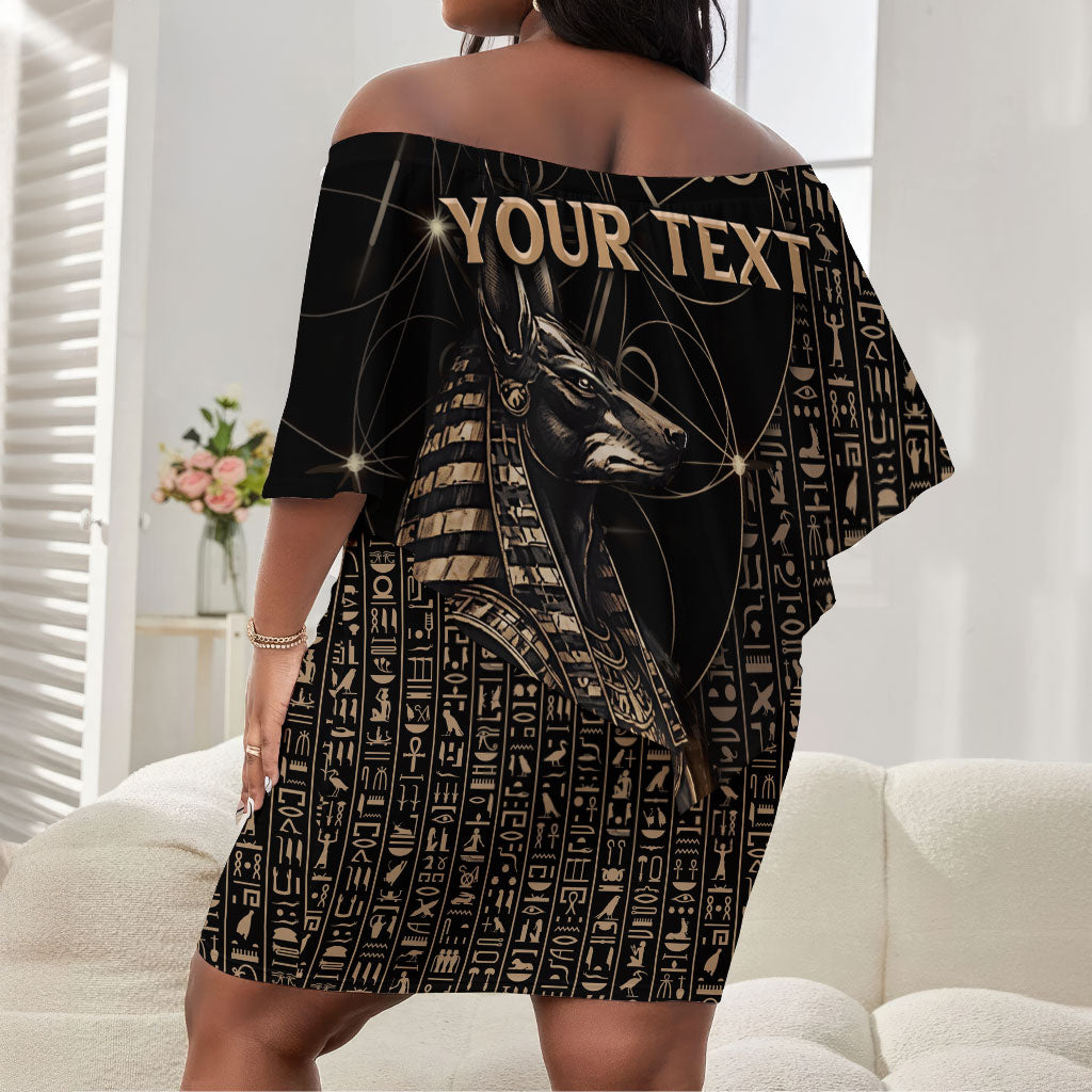 Personalized Egyptian God Anubis Off Shoulder Short Dress Jackal Headed Deity Ancient Egypt Mythology Gilded