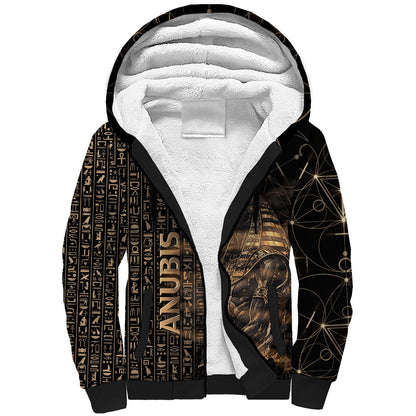 Personalized Egyptian God Anubis Sherpa Hoodie Jackal Headed Deity Ancient Egypt Mythology Gilded