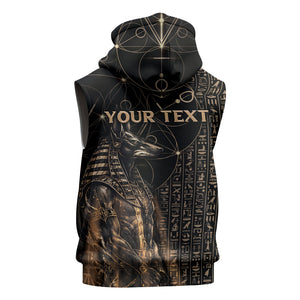 Personalized Egyptian God Anubis Sleeveless Hoodie Jackal Headed Deity Ancient Egypt Mythology Gilded