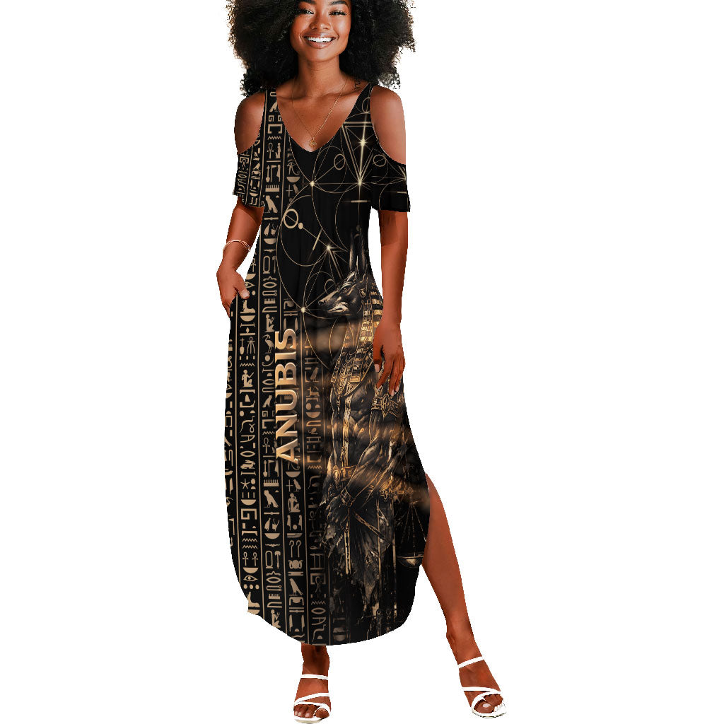 Personalized Egyptian God Anubis Summer Maxi Dress Jackal Headed Deity Ancient Egypt Mythology Gilded