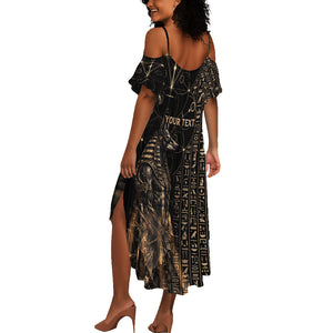 Personalized Egyptian God Anubis Summer Maxi Dress Jackal Headed Deity Ancient Egypt Mythology Gilded