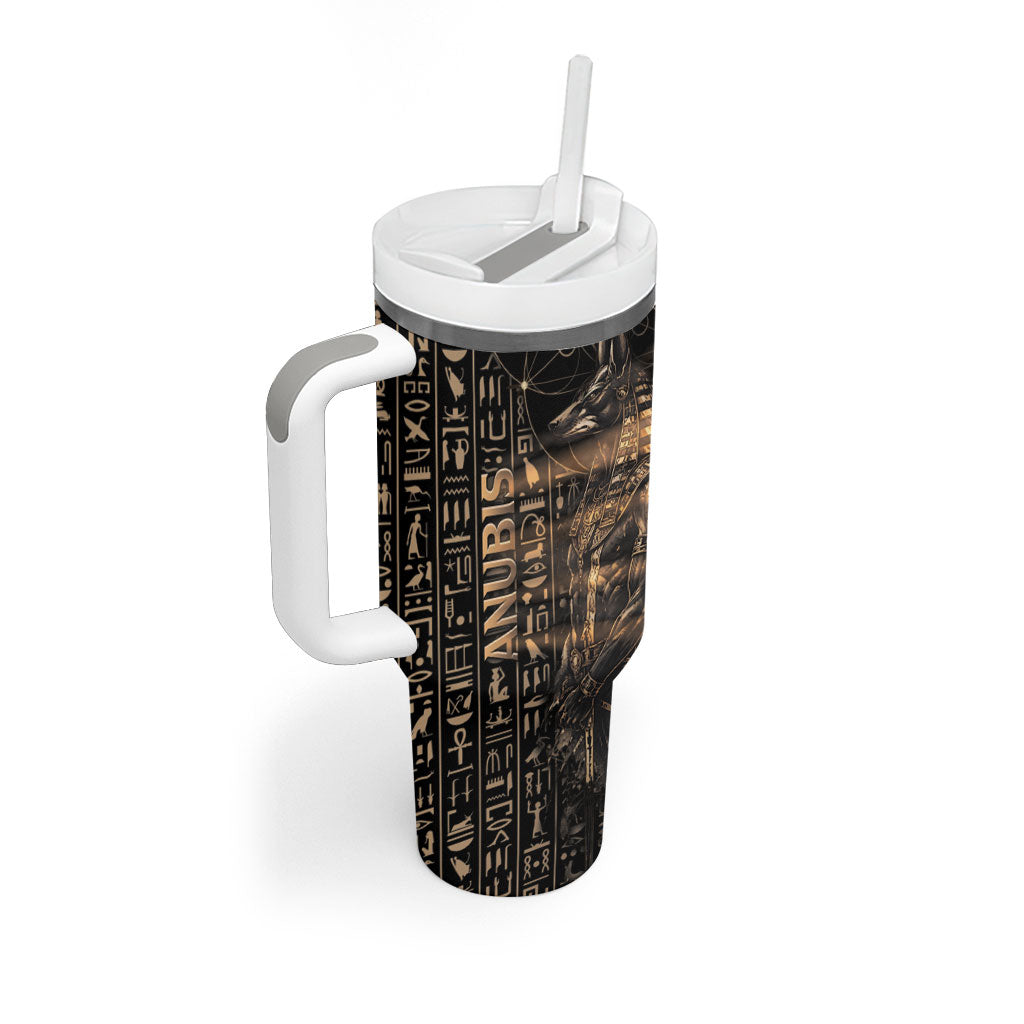 Personalized Egyptian God Anubis Tumbler With Handle Jackal Headed Deity Ancient Egypt Mythology Gilded