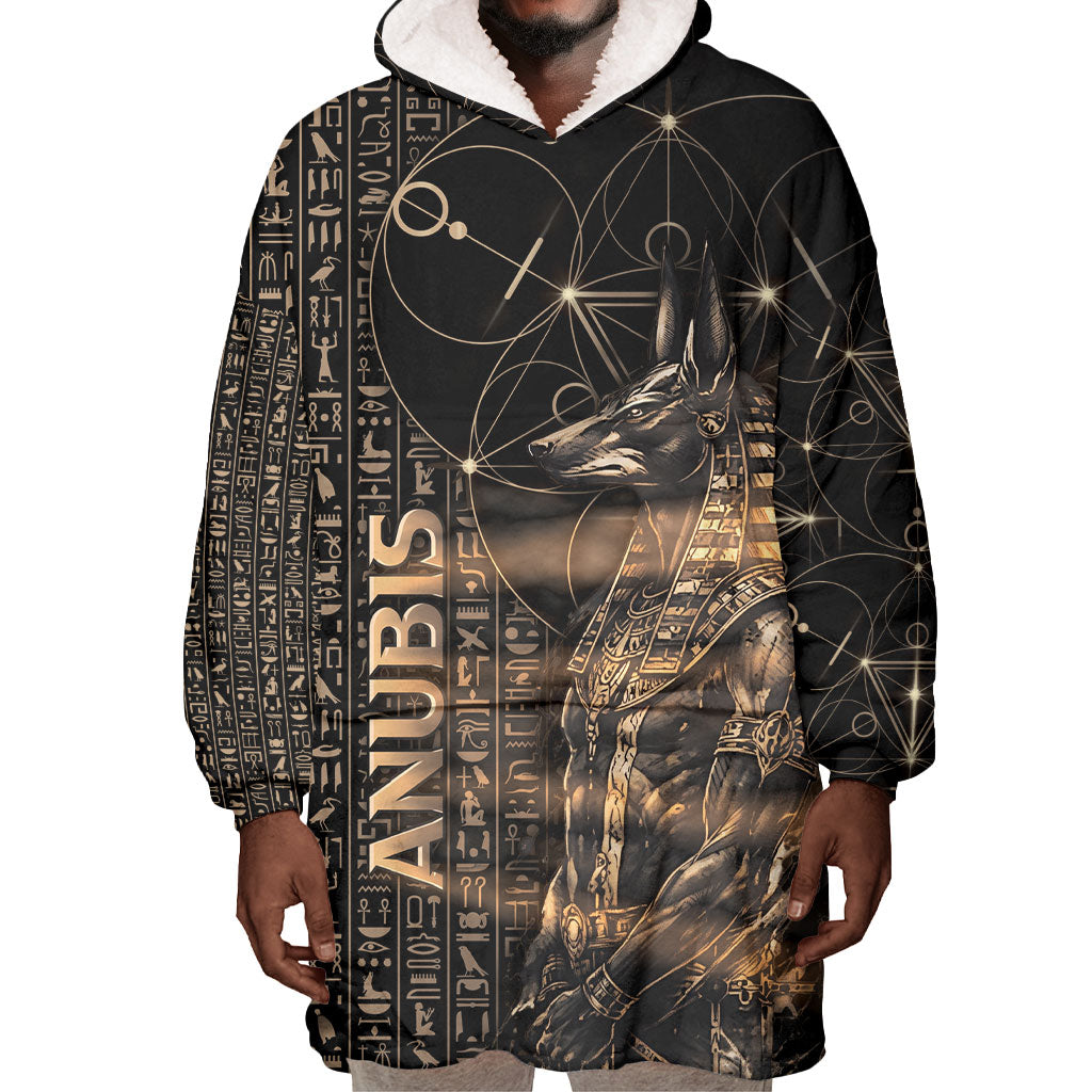 Personalized Egyptian God Anubis Wearable Blanket Hoodie Jackal Headed Deity Ancient Egypt Mythology Gilded