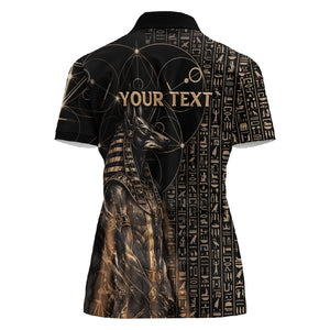 Personalized Egyptian God Anubis Women Polo Shirt Jackal Headed Deity Ancient Egypt Mythology Gilded
