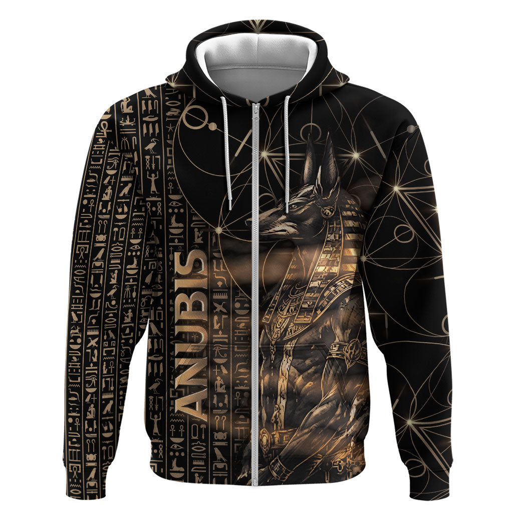 Personalized Egyptian God Anubis Zip Hoodie Jackal Headed Deity Ancient Egypt Mythology Gilded