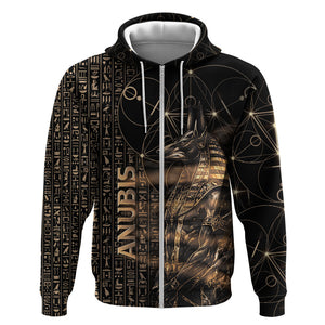 Personalized Egyptian God Anubis Zip Hoodie Jackal Headed Deity Ancient Egypt Mythology Gilded