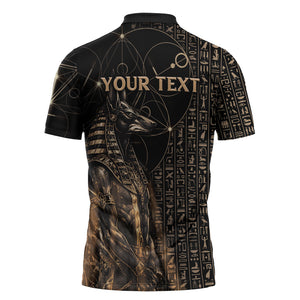 Personalized Egyptian God Anubis Zipper Polo Shirt Jackal Headed Deity Ancient Egypt Mythology Gilded