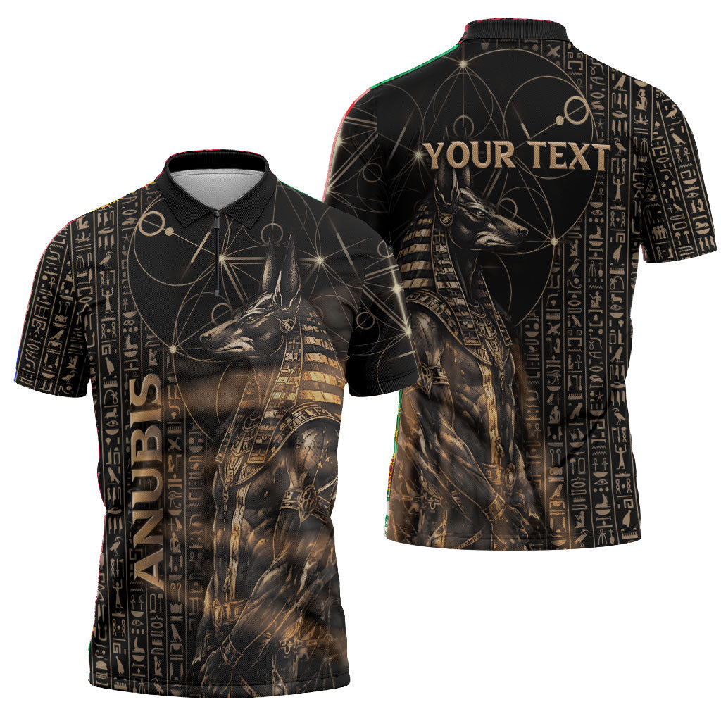 Personalized Egyptian God Anubis Zipper Polo Shirt Jackal Headed Deity Ancient Egypt Mythology Gilded
