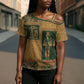 Egyptian God Osiris Cross Shoulder Shirt Green Pharaonic Hieroglyphic Patterns
