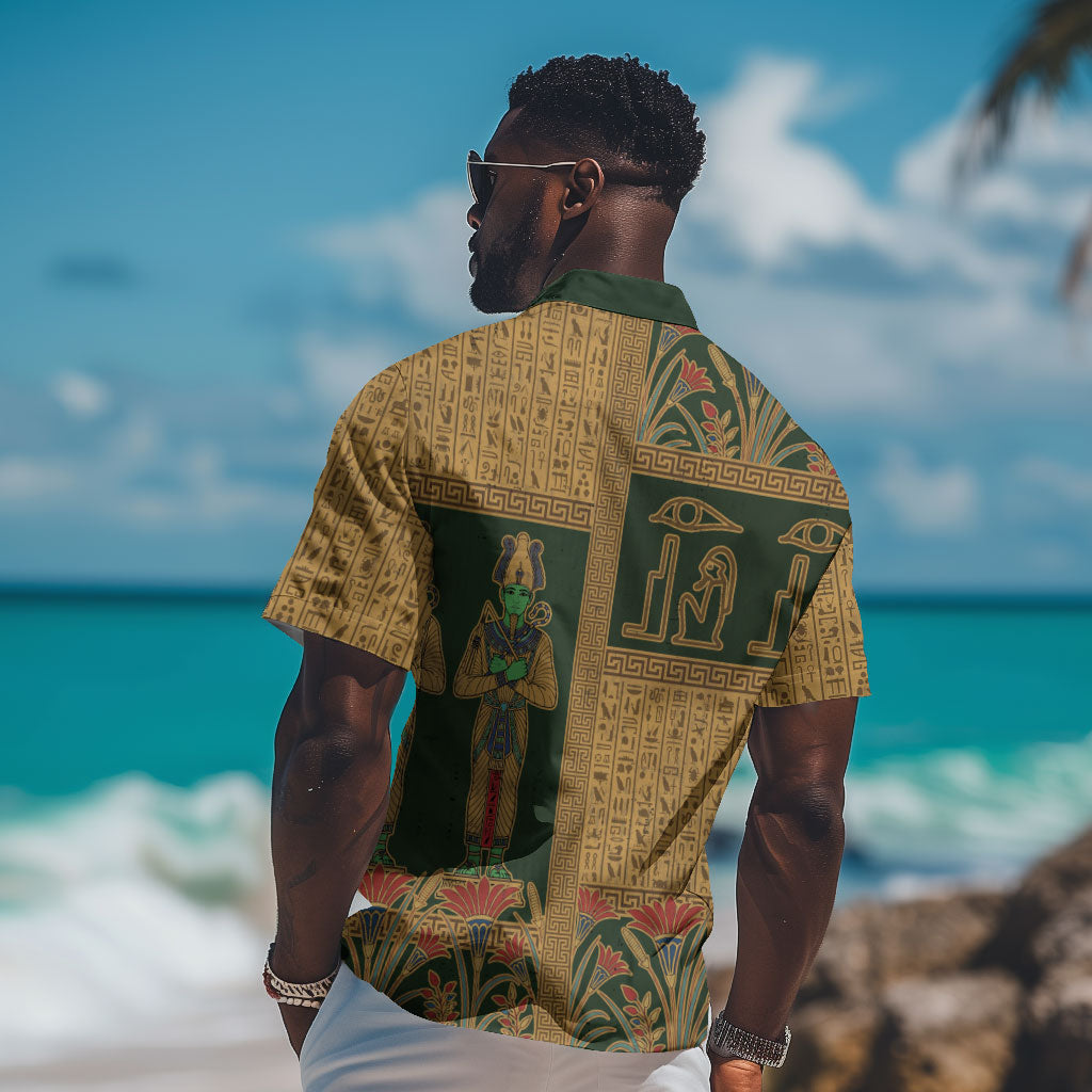 Egyptian God Osiris Hawaiian Shirt Green Pharaonic Hieroglyphic Patterns