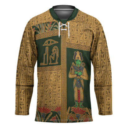 Egyptian God Osiris Hockey Jersey Green Pharaonic Hieroglyphic Patterns