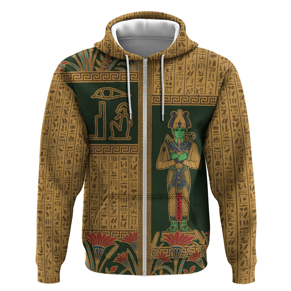 Egyptian God Osiris Hoodie Green Pharaonic Hieroglyphic Patterns