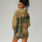 Egyptian God Osiris Hoodie Dress Green Pharaonic Hieroglyphic Patterns