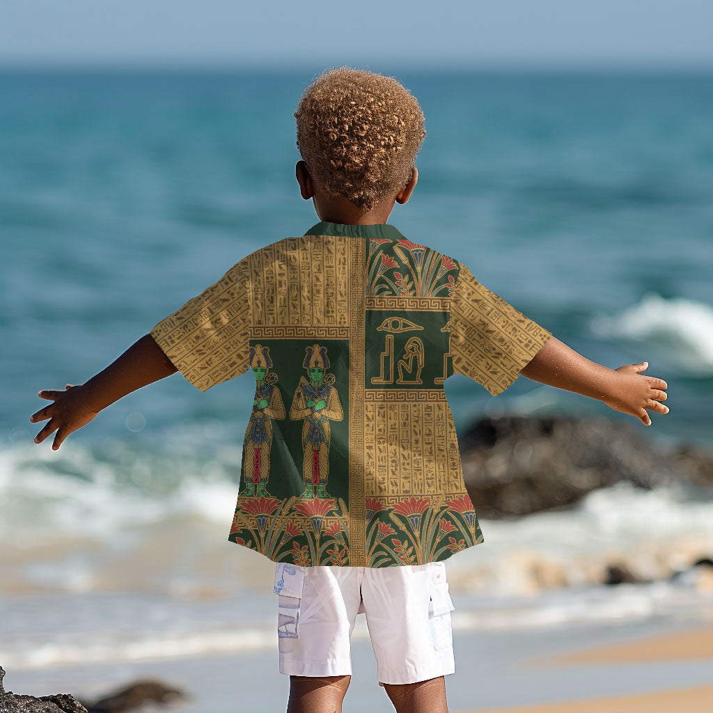Egyptian God Osiris Kid Hawaiian Shirt Green Pharaonic Hieroglyphic Patterns