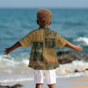 Egyptian God Osiris Kid Hawaiian Shirt Green Pharaonic Hieroglyphic Patterns