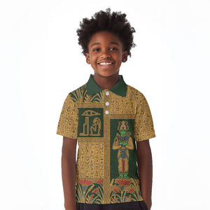 Egyptian God Osiris Kid Polo Shirt Green Pharaonic Hieroglyphic Patterns