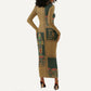 Egyptian God Osiris Long Sleeve Bodycon Dress Green Pharaonic Hieroglyphic Patterns