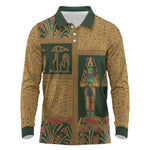 Egyptian God Osiris Long Sleeve Polo Shirt Green Pharaonic Hieroglyphic Patterns