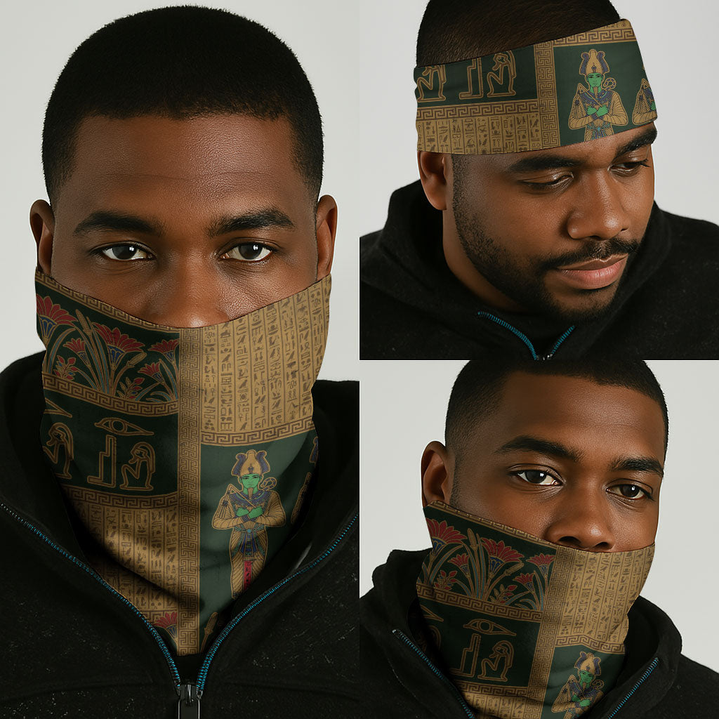 Egyptian God Osiris Neck Gaiter Green Pharaonic Hieroglyphic Patterns