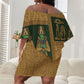 Egyptian God Osiris Off Shoulder Short Dress Green Pharaonic Hieroglyphic Patterns