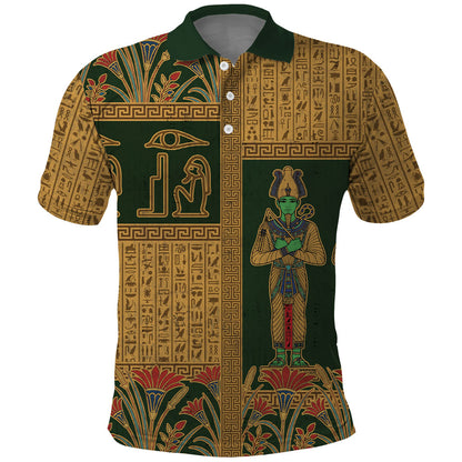 Egyptian God Osiris Polo Shirt Green Pharaonic Hieroglyphic Patterns