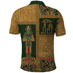 Egyptian God Osiris Polo Shirt Green Pharaonic Hieroglyphic Patterns