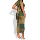Egyptian God Osiris Short Sleeve Bodycon Dress Green Pharaonic Hieroglyphic Patterns