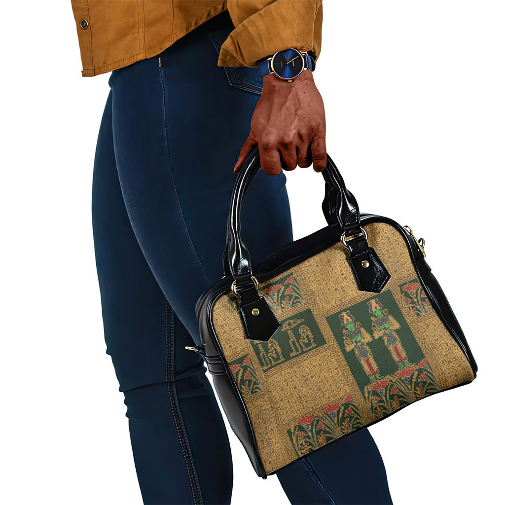 Egyptian God Osiris Shoulder Handbag Green Pharaonic Hieroglyphic Patterns