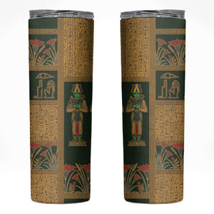 Egyptian God Osiris Skinny Tumbler Green Pharaonic Hieroglyphic Patterns