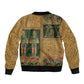 Egyptian God Osiris Sleeve Zip Bomber Jacket Green Pharaonic Hieroglyphic Patterns