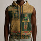 Egyptian God Osiris Sleeveless Zip Hoodie Green Pharaonic Hieroglyphic Patterns