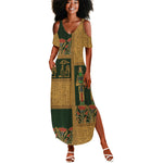 Egyptian God Osiris Summer Maxi Dress Green Pharaonic Hieroglyphic Patterns