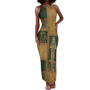 Egyptian God Osiris Tank Maxi Dress Green Pharaonic Hieroglyphic Patterns