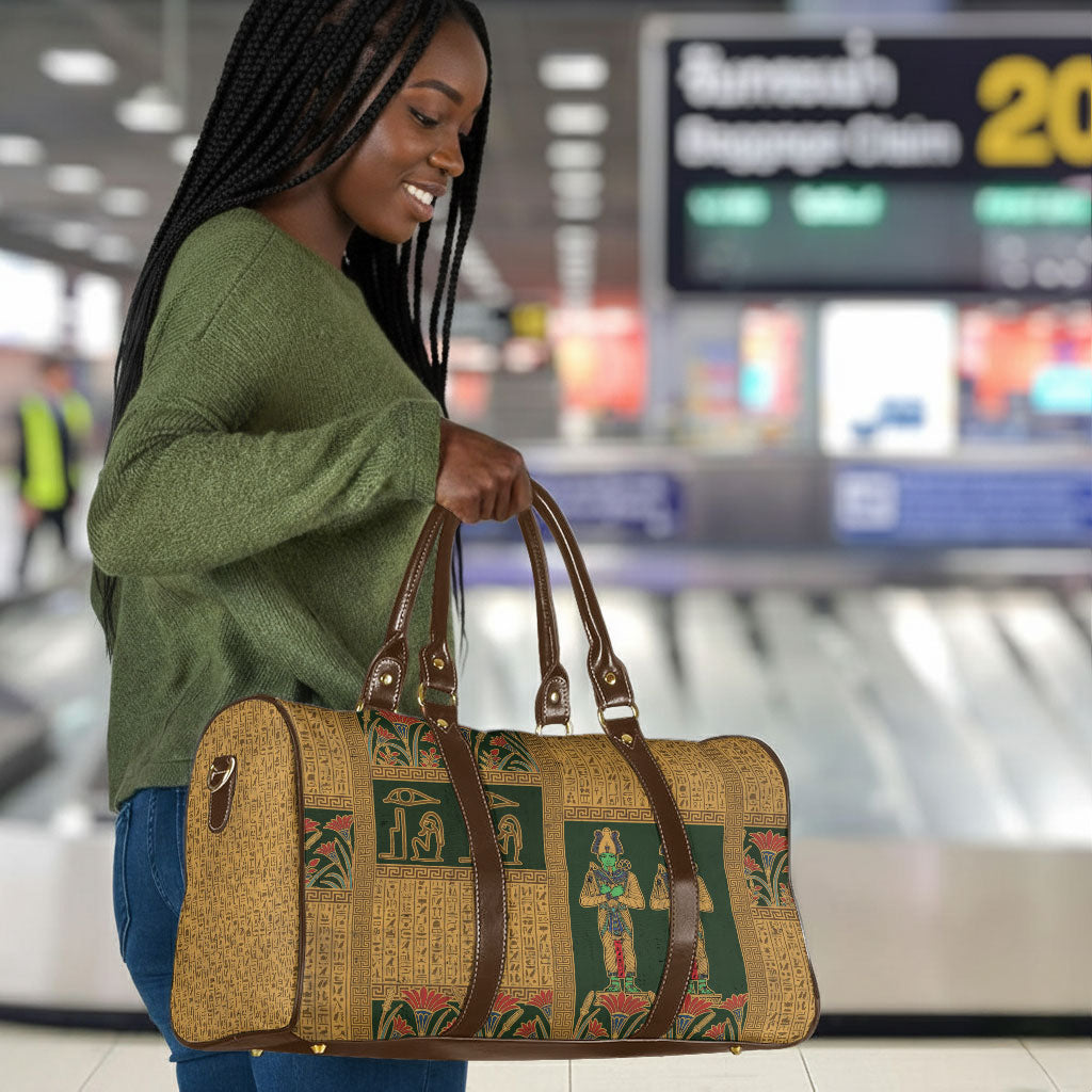 Egyptian God Osiris Travel Bag Green Pharaonic Hieroglyphic Patterns